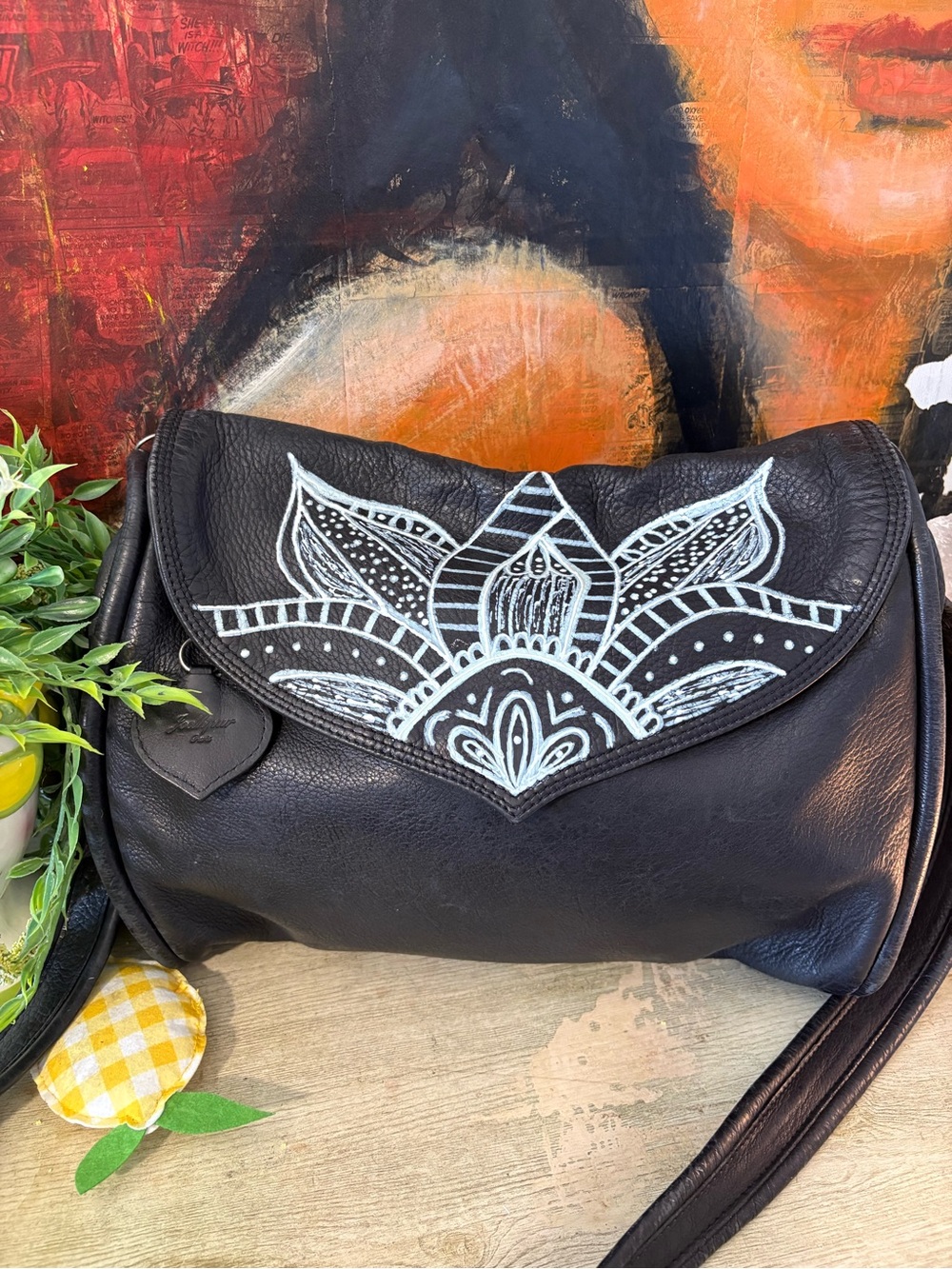 Mandala Handpainted Upcycle Leather Bag